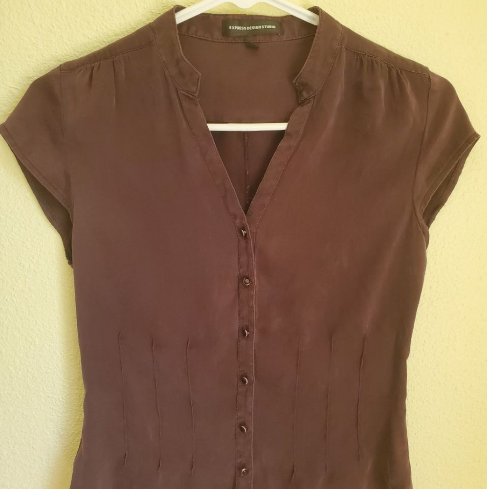Pure silk purple button up XS
